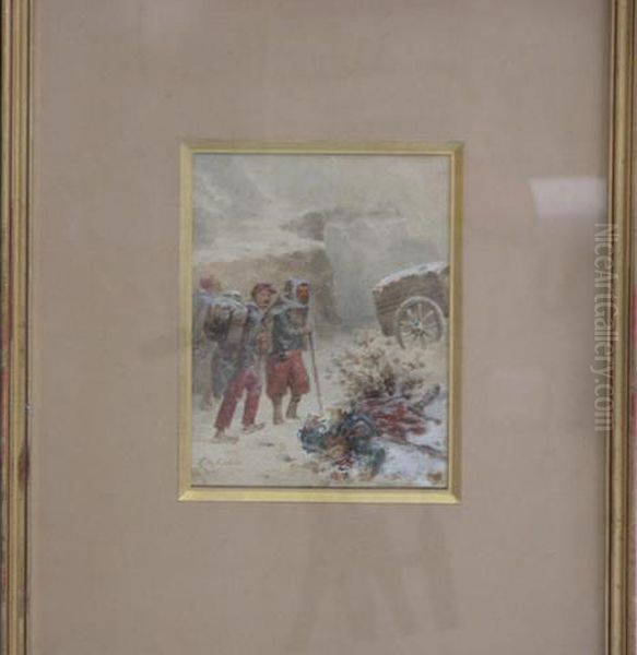 Katow Paul De (strasbourg, 1834 - Asnieres, 1897). Les Malheurs Dela Guerre. Aquarelle Rehaussee De Gouache Blanche. 18 X 14 - view 1