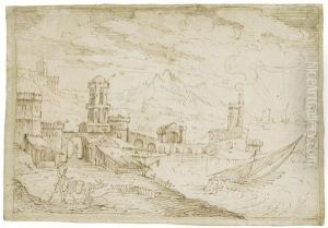 View Over A Harbour Town With Sailing Ships
