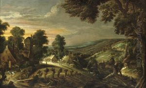 An Extensive Hilly Landscape With Farmsteads by Kerstiaen De Keuninck The Elder