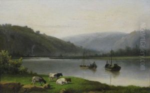 Flusslandschaft Mit Lastkahnen by Albert De Keyser