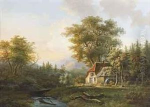 A Mountainous Landscape With A Watermill Along A River by Willem De Klerk