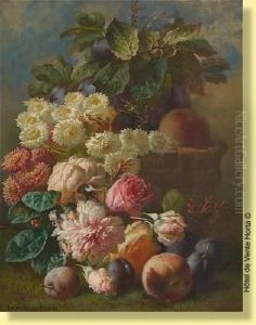 Composition Au Panier De Fleurs Et De Fruits by Edmond De Koninck