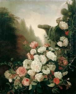 Blumenarrangement Vor Einem Brunnenbecken. Signiert Unten Rechts: E. De Koninck. Ol Auf Leinwand (doubliert). H 72; B 58 Cm. by Edmond De Koninck