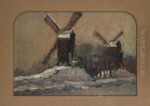 Winterlandschap Met Windmolens