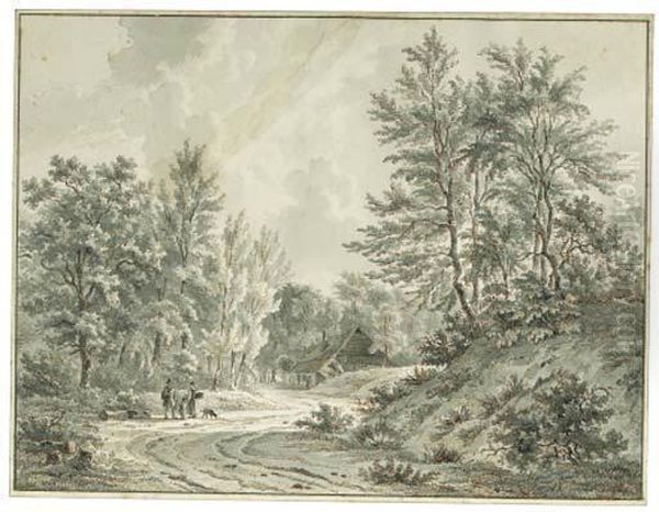 Travellers Conversing On A Wooded Road - view 1