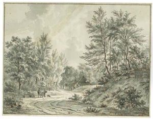 Travellers Conversing On A Wooded Road by Arie Ketting De Koningh