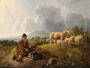 A Young Shepherd With His Flock by Leendert de Koningh