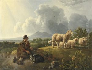 A Shepherd And His Flock Resting In A Summer Landscape