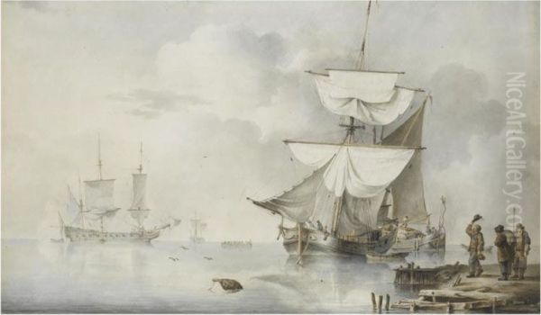 Ships At Anchor On A Calm Sea - view 1
