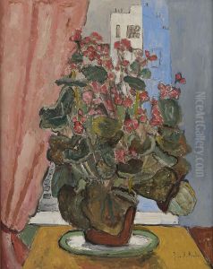 Oppstilling Med Blomsterkrukke I Vindu by Julie Holmberg De Krohn