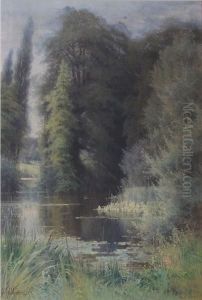 'summer Sun And Shade On The Lake At Kew', 'g. M. De L'aubiniere 1895' And Titled On Label Verso