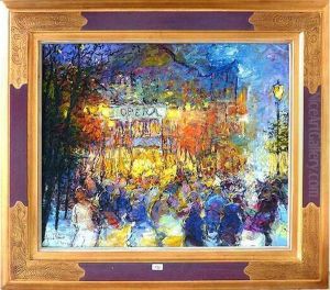 130 La Sortie De L'opera Valtier, Gerard Huile Sur Toile. 65 81