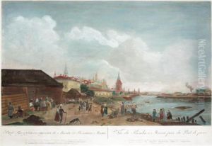 The Moscow Kremlin As Seen From Kammeny Most And The Winter Palace In St. Petersburg As Seen From Vasilevsky Ostrov by Guerard, Gerard De La Barthe