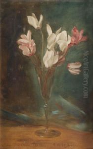 Still Life Of Cyclamen In A Glass by Auguste de la Brely