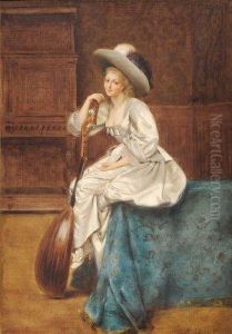 Portrait De Femme A La Mandoline by Auguste de la Brely