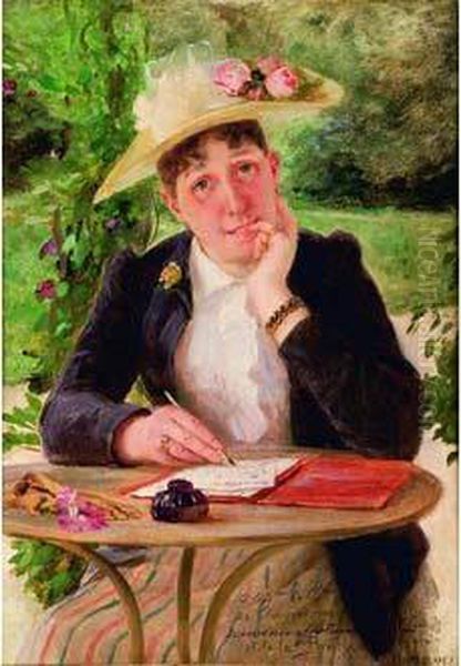 Femme Ecrivant Dans Un Jardin - view 1