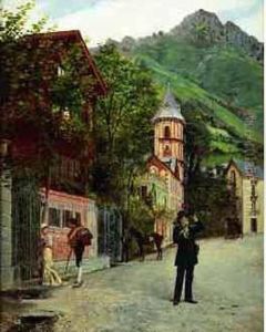 < Village Anime Dans Les Dolomites >. by Auguste de la Brely