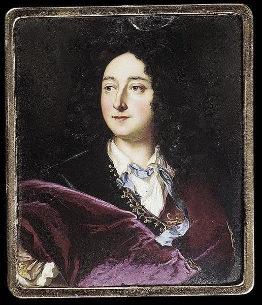 A Nobleman, Wearing Burgundy Cloak Over Black Coat Trimmed With Gold Braid, A Blue Ribbon Threaded Through His White Shirt Collar, Full-bottomed Black Curled Wig (restored) - view 1