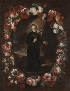 Saint Francis Xavier Surrounded By A Garland Of Flowers by Gabriel De La Corte