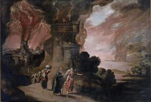 Lot And His Daughters Escaping From The Destruction Of Sodom And Gomorrah by Juan De La Corte