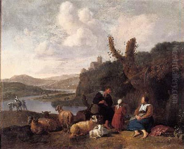 Paysage Avec Une Famille De Paysans Et Son Troupeau - view 1