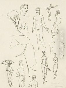 Croquis Avec L'homme Nu A L'ombrelle Croquis Avec L'homme Nu A L'ombrelle