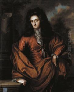 Portrait Of A Gentleman, Half Length, Wearing Red With An Orange Cloak, Standing In A Landscape
