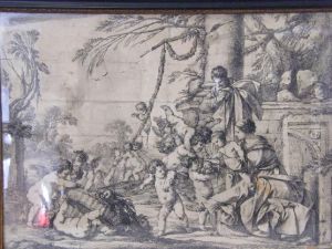 Putti In A Classical Landscape by Laurent De La Hyre