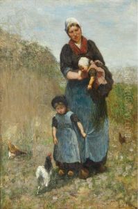 Country Woman With Her Children by David De La Mar