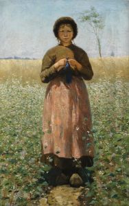 A Peasant Girl In A Field Of Flowers by David De La Mar