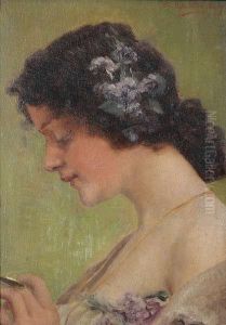 Portret Van Een Vrouw Met Bloemen Inhet Haar by Emile Pierre B. De La Montagne