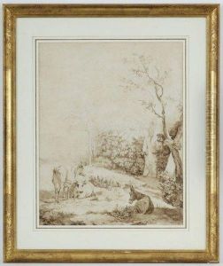 Vaches
Brebis Et Ane Dans Un Paysage by Pierre Louis De La Rive