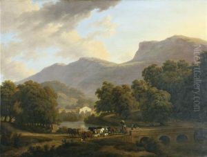 Sitecompose Et Anime Du Pont De L'isle Et Du Cours De La Venoge Ausoleil Couchant by Pierre Louis De La Rive