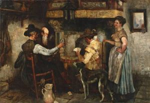 Kaartspelers Bij De Schouw by Adrianus Rotterdam De La Riviere