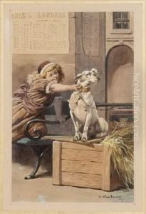 Jeune Fille Et Le Chien by Charles Ferdinand De La Roche