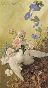 Dove And Flowers by Manuel De La Rosa