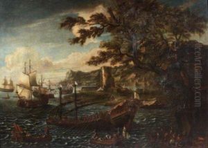 Navires Et Galeres Dans Un Port Mediterraneen.