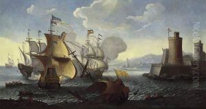 Bataille Navale Aux Abords D'un Port Fortifie by Jean-Baptiste De La Rose