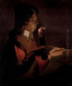 A Young Boy With A Pipe, Blowing On A Firebrand by Georges de La Tour