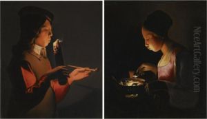 A Young Boy With A Pipe, Blowing On A Firebrand by Georges de La Tour