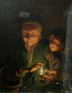 Elderly Woman And Child Lighting Candles by Georges de La Tour