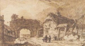 Cour De Ferme Avec Paysans Dans Les Environs De Beaumont by Balthazard De La Traverse