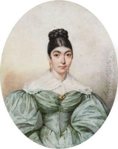 Jeune Femme En Robe Vert Pale A Col De Dentelle by Amelie de Lacepede