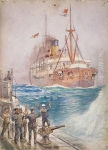 A German U Boat Surrendering To A British Mystery Ship by Charles John de Lacy