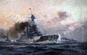 Hms Iron Duke, At The Battle Of Jutland, Admiral Lord Jellico'sflagship, Inscribed Verso With Title And 'by Charles De Lacy-artistto The Admiral' by Charles John de Lacy