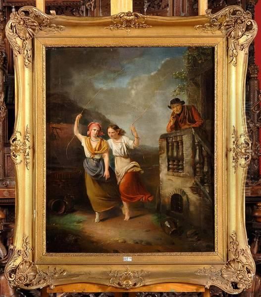 Vieil Homme Admirant Deux Jeunes Filles Sautant A La Corde - view 1