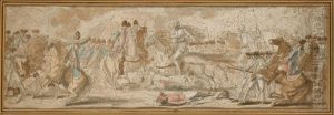 Deux Scenes De Batailles by Louis-Felix De Larue