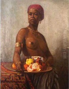 Africaine Au Plat De Fruits