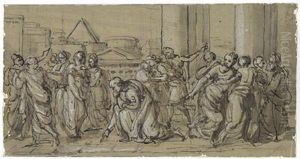 Jesus Vertreibt Die Wechsler Aus Dem Tempel by Etienne de Lavallee-Poussin