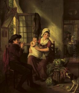 A Family In An Interior With A Dog Nearby by Adriaan de Lelie